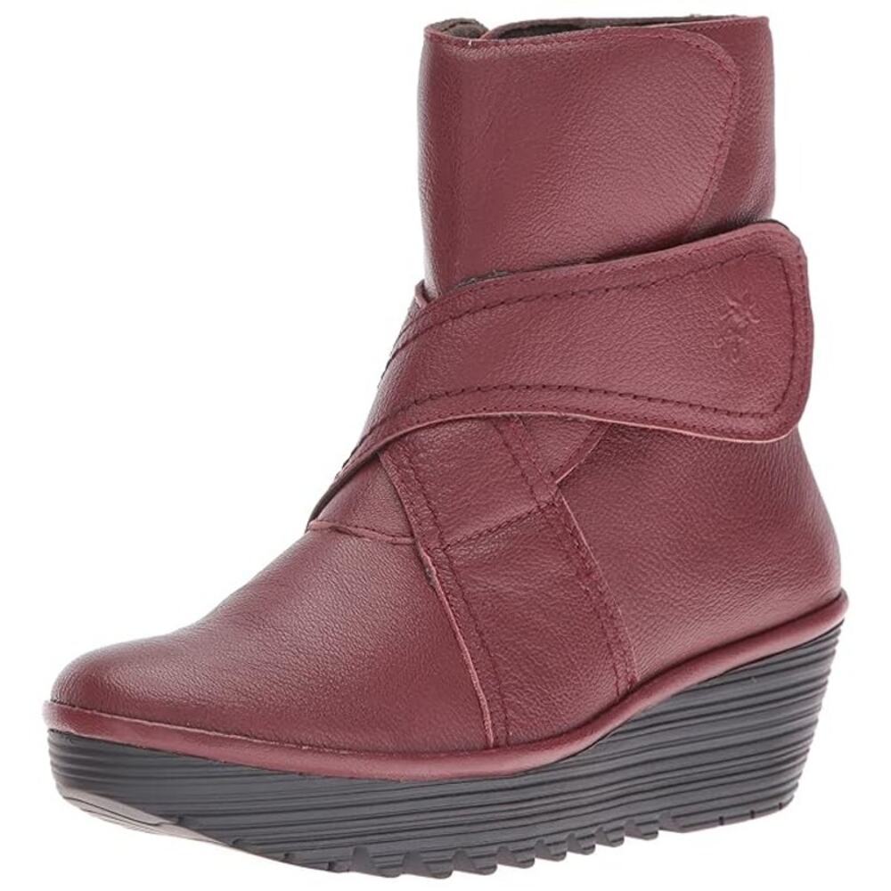 Fly London Rada Burgundy Leather Platform Wedge Ankle Boots‎ Size EU 37
